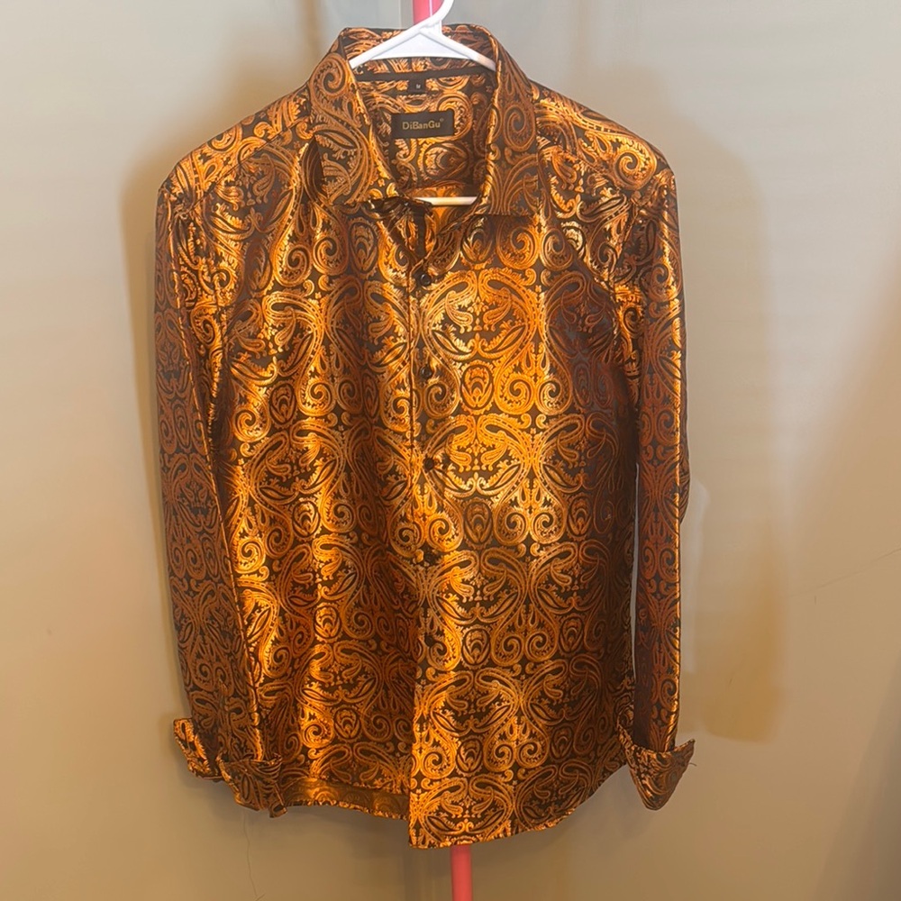 Diba Gold and Black Dress Shirt with Ornate Design